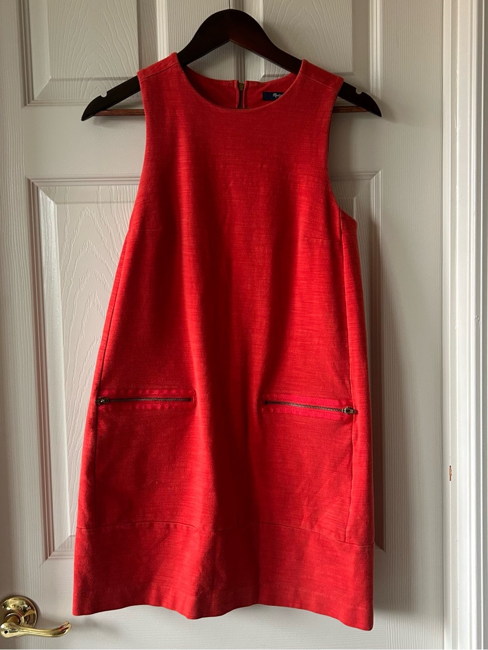 Madewell Red Sleeveless Mini Shift Dress with Zip Pockets